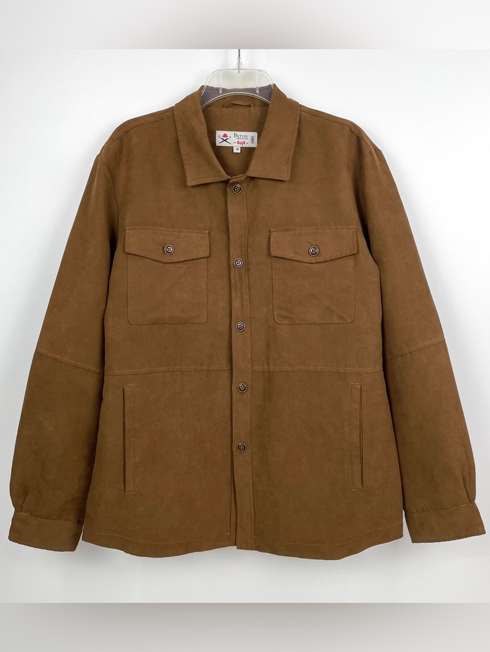 Byron British Style Soft Shirt Jacket Mens Medium Brown Faux Suede Essex Shacket